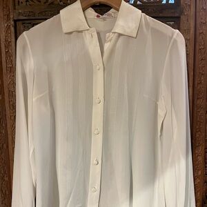 Vintage Plain Long Sleeve White Silk Blouse